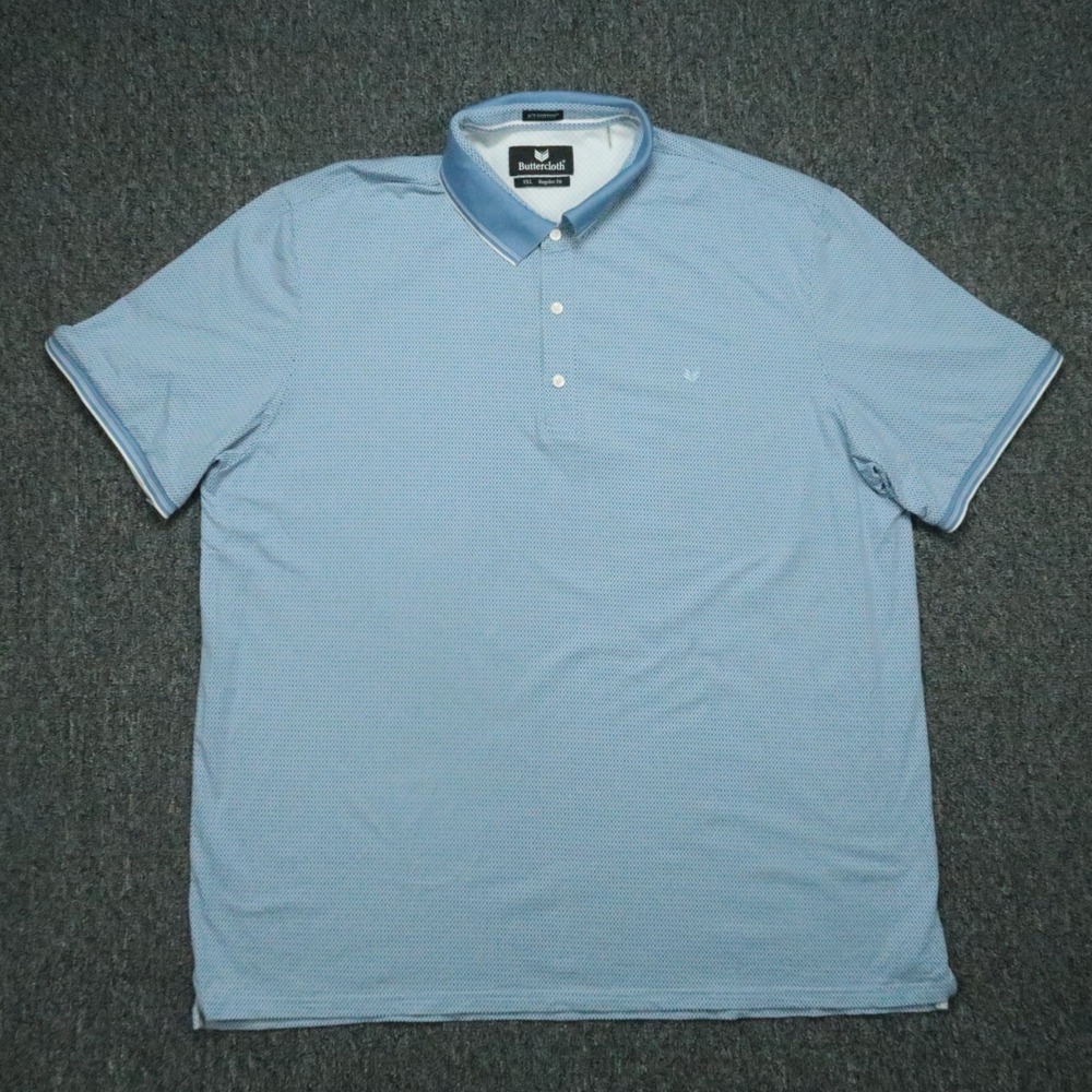 Buttercloth Shirt Mens 3XL Blue Icy Cotton‎ Regular Fit Short Sleeve Polo